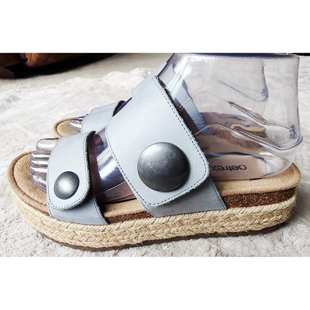 Aetrex Light Grey Leather Espadrille Platform Sandals Orthotic Slides Womens 7